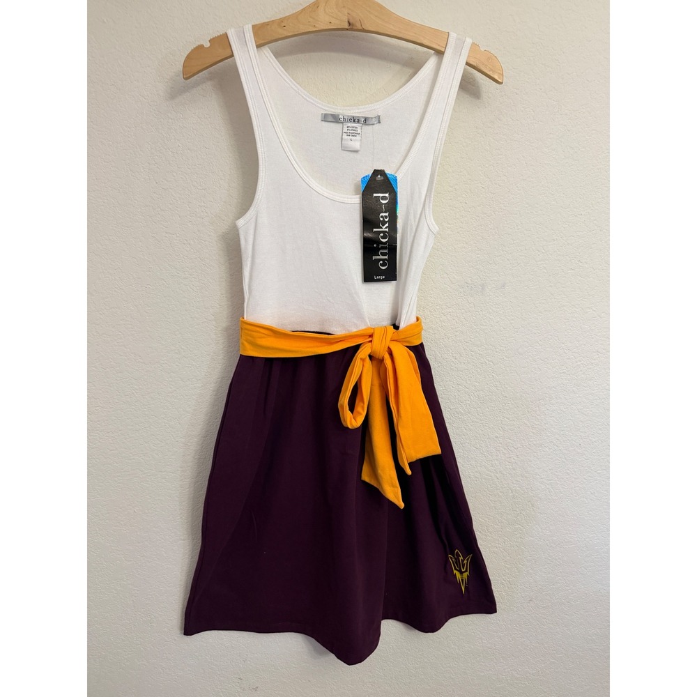 NWT Chicka-d Girls Arizona State ASU Sun Devils Tank Dress‎ Gold Sash Cotton  L